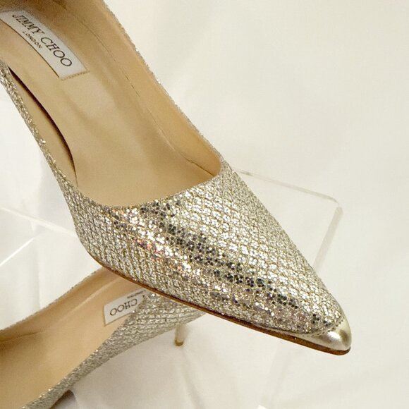 Jimmy Choo Romy Silver Leather Coarse Glitter NWT heels sz EU 41 US 10 - Picture 4 of 10